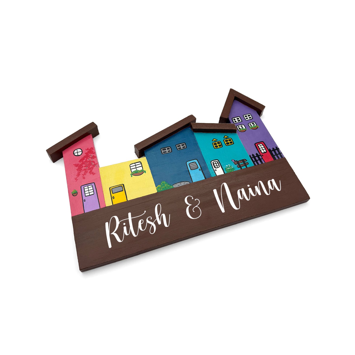 Hut-Shaped Hand-Painted Wooden Name Plate For Home - Hut Board Design 3