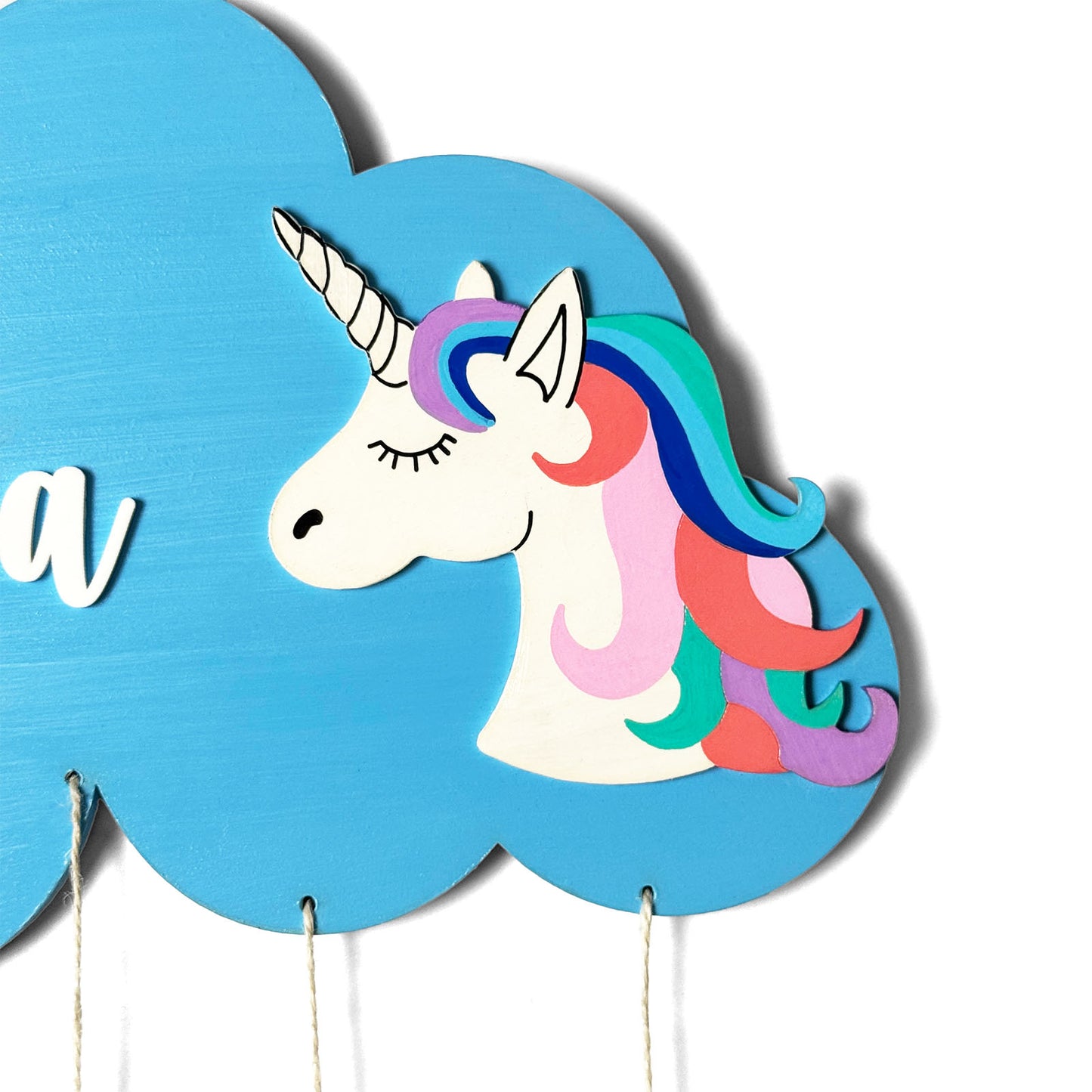 Cloud & Unicorn Themed Hand-Painted Wooden Kids Name Plate