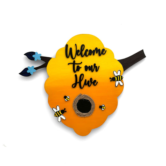 Welcome To Our Hive Hand-Painted Wooden Wall Hanging