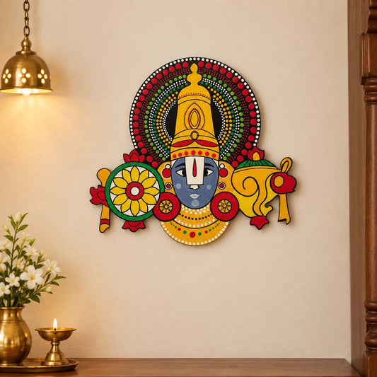 Tirupati Balaji Hand-Painted Wooden Wall Hanging