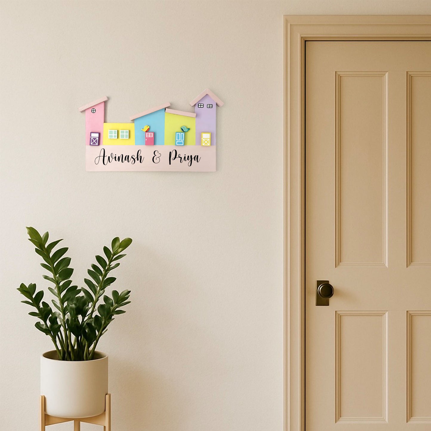 Hut-Shaped Hand-Painted Wooden Name Plate For Home - Hut Board Design 2