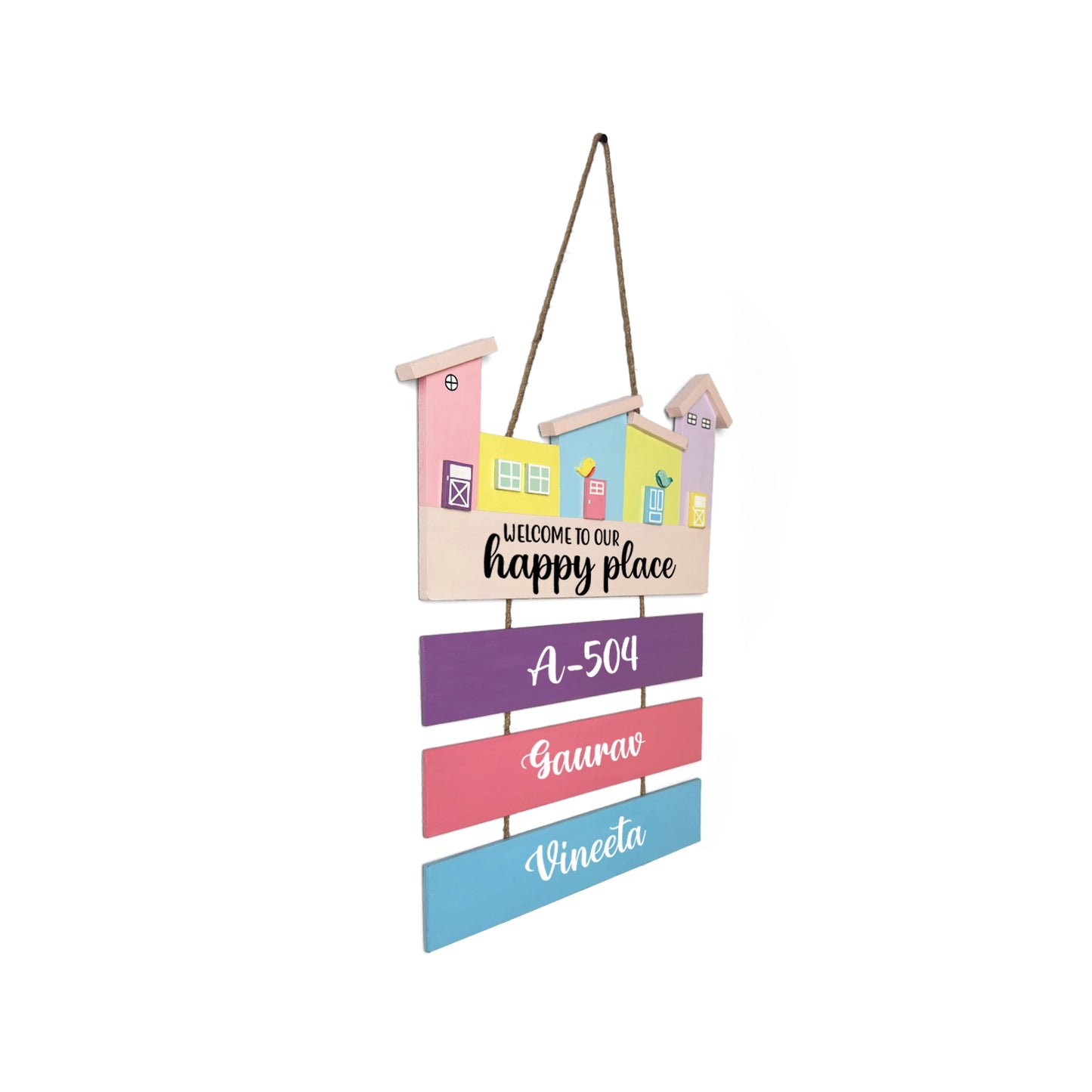 Hut-Shaped Hand-Painted Wooden Name Plate For Home - Hut Board & Three Planks Design 2