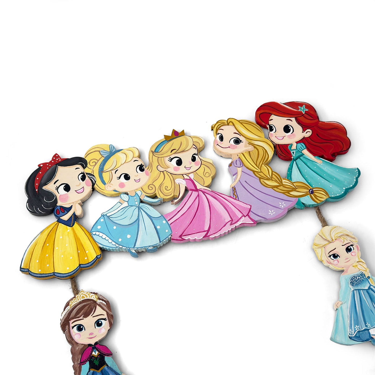 Disney Princess Themed Hand-Painted Wooden Kids Name Plate - Design 1