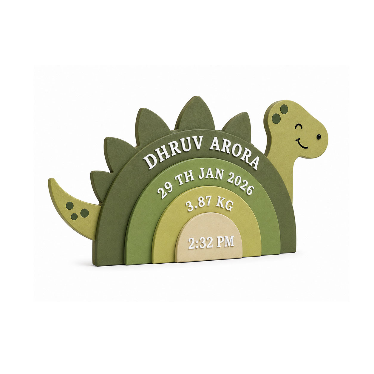 Dinosaur Themed Hand-Painted Wooden Personalised Baby Birth Details Name Plate