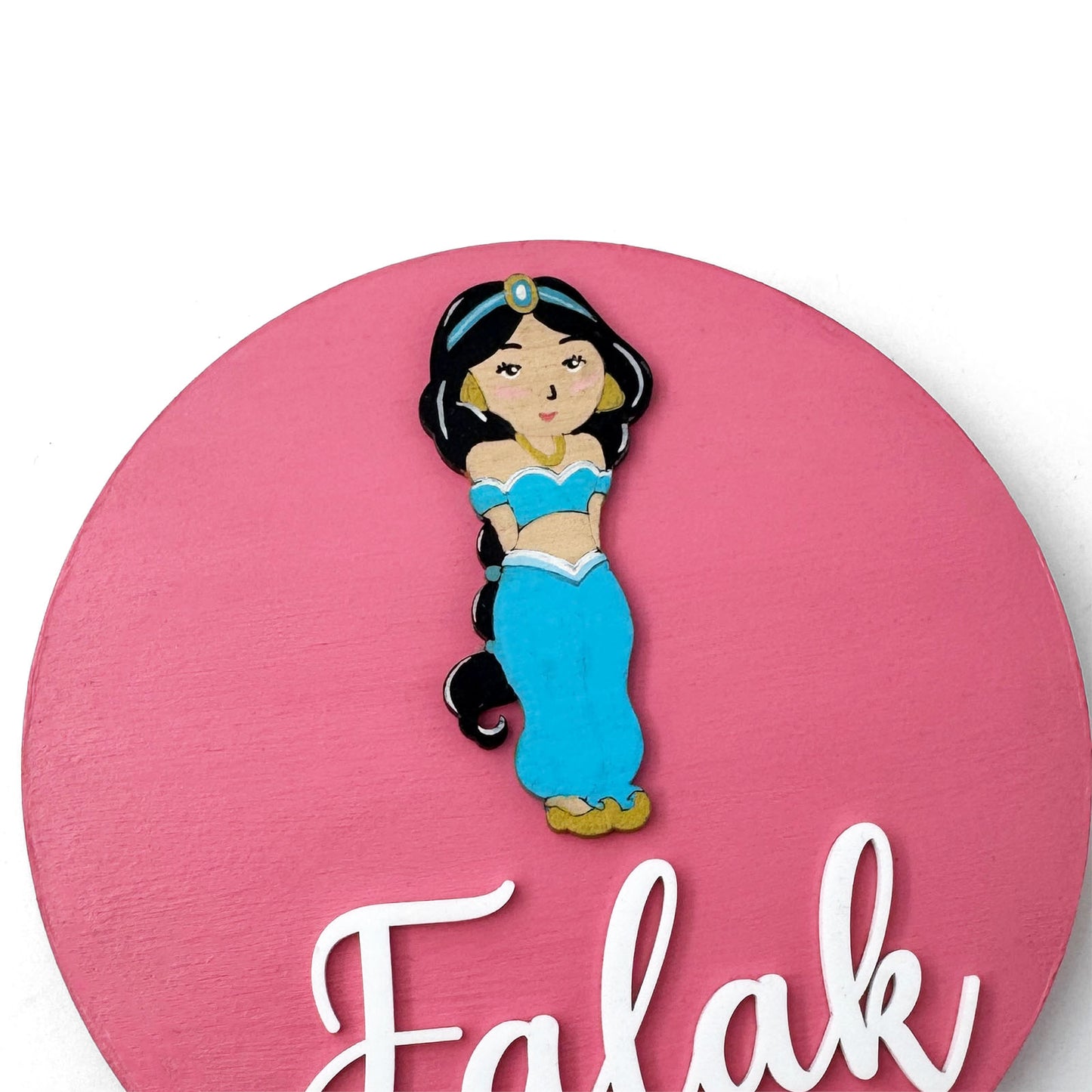 Disney Princess Jasmine Themed Hand-Painted Wooden Name Plate For Kids