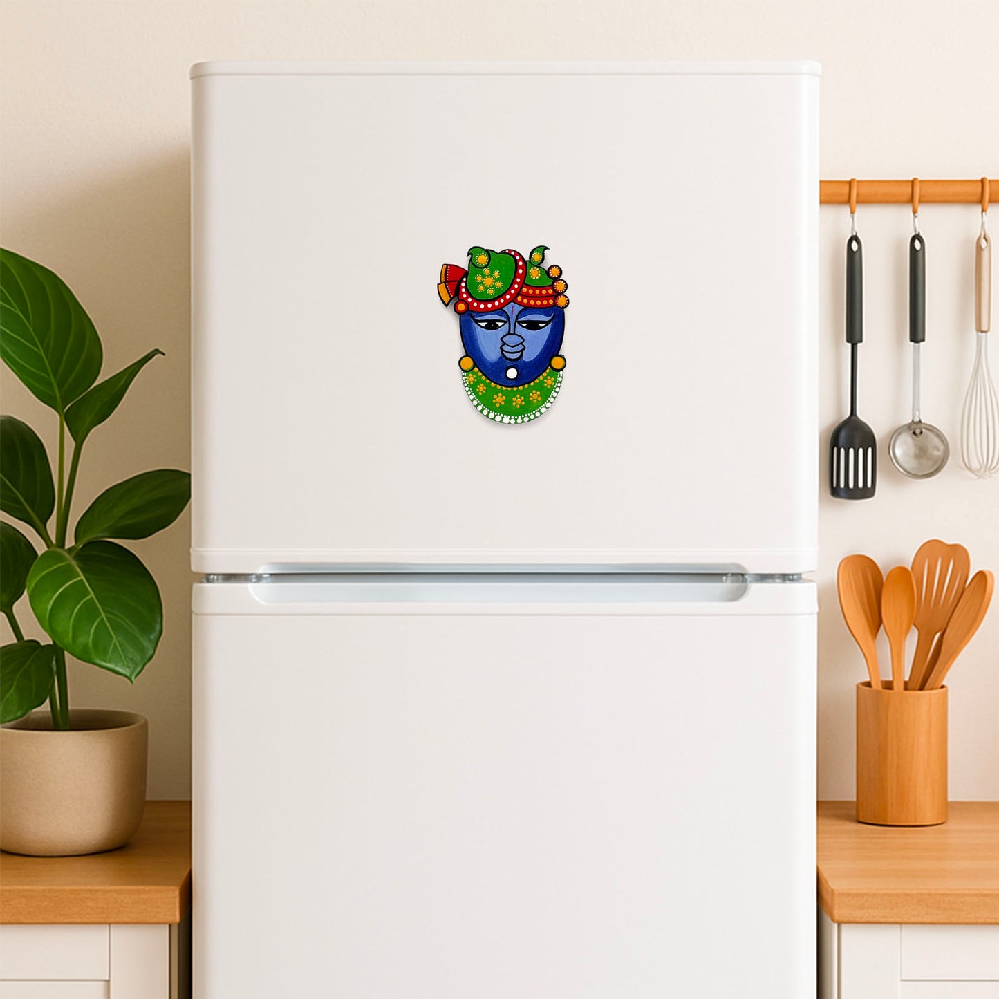 Shrinathji Face Hand-Painted Wooden Fridge Magnet
