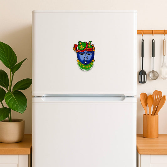 Shrinathji Face Hand-Painted Wooden Fridge Magnet