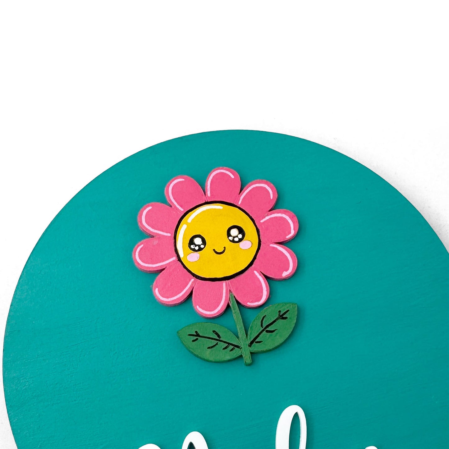 Flower Themed Hand-Painted Wooden Name Plate For Kids