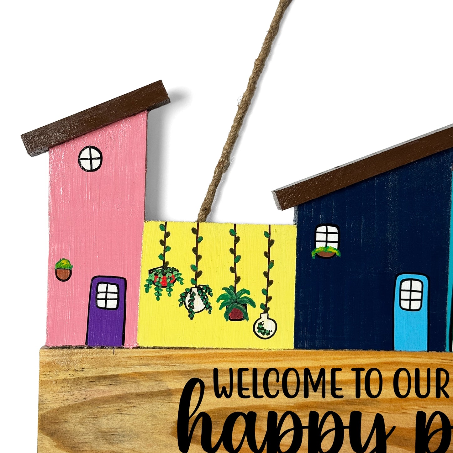 Hut-Shaped Hand-Painted Wooden Name Plate For Home - Hut Board & Two Planks Design 5