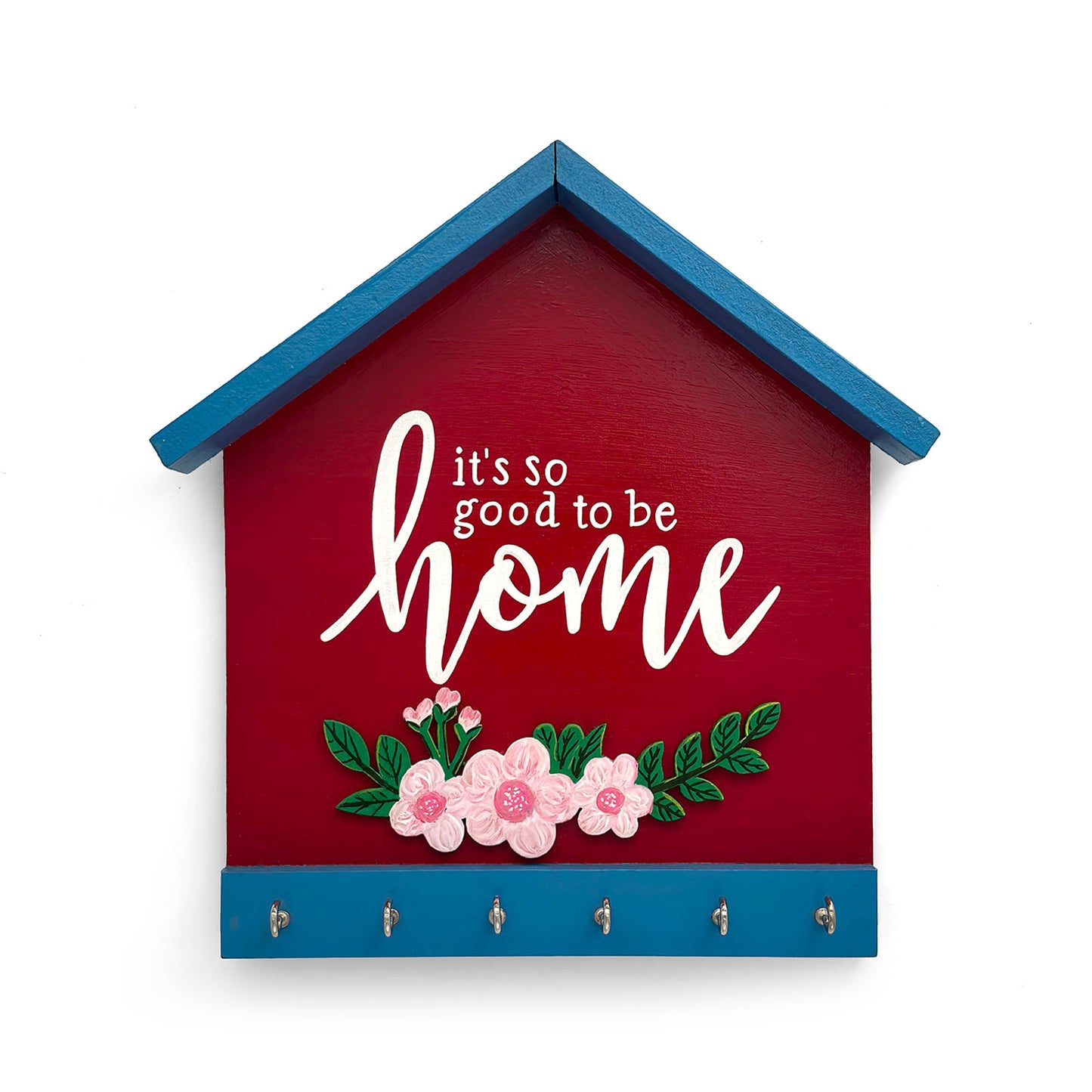 Hand-Painted Wooden Hut Key Holder -  It's So Good To Be Home