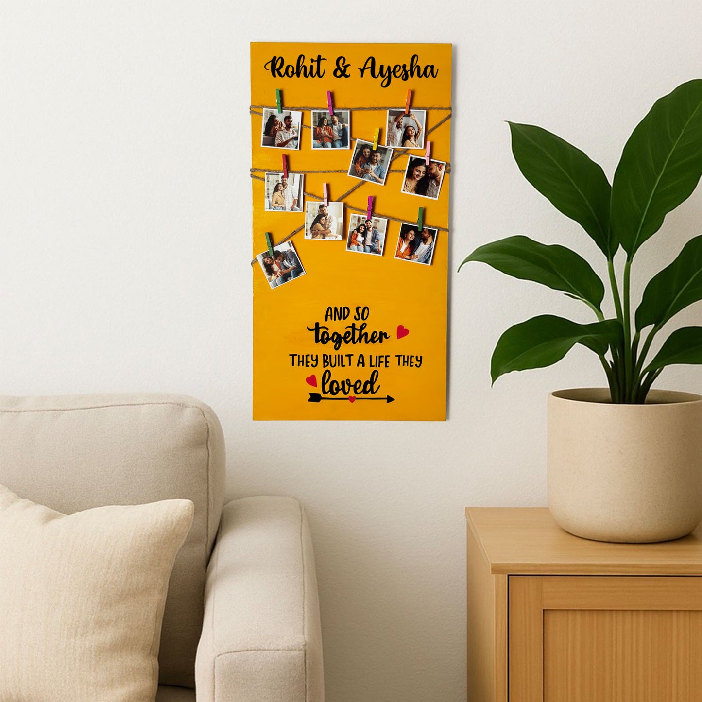 And So Together They Built A Life They Loved Hand-Painted Wooden Photo Holder - Yellow