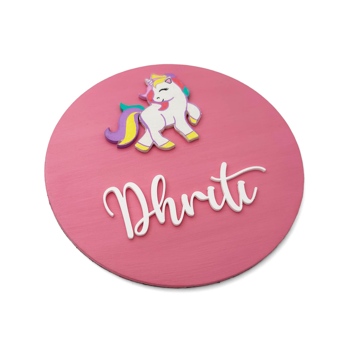Unicorn Themed Hand-Painted Wooden Mini Kids Name Plate