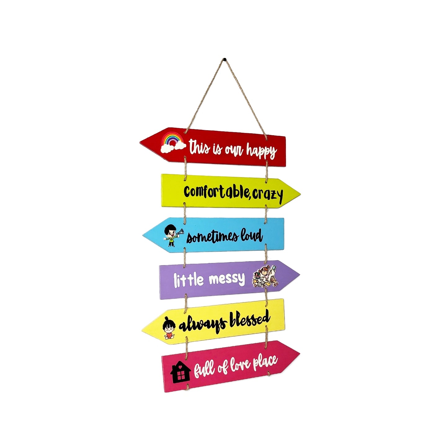 This Is Our Happy Place Hand-Painted Wooden Arrow Plank Wall Hanging - Design 2