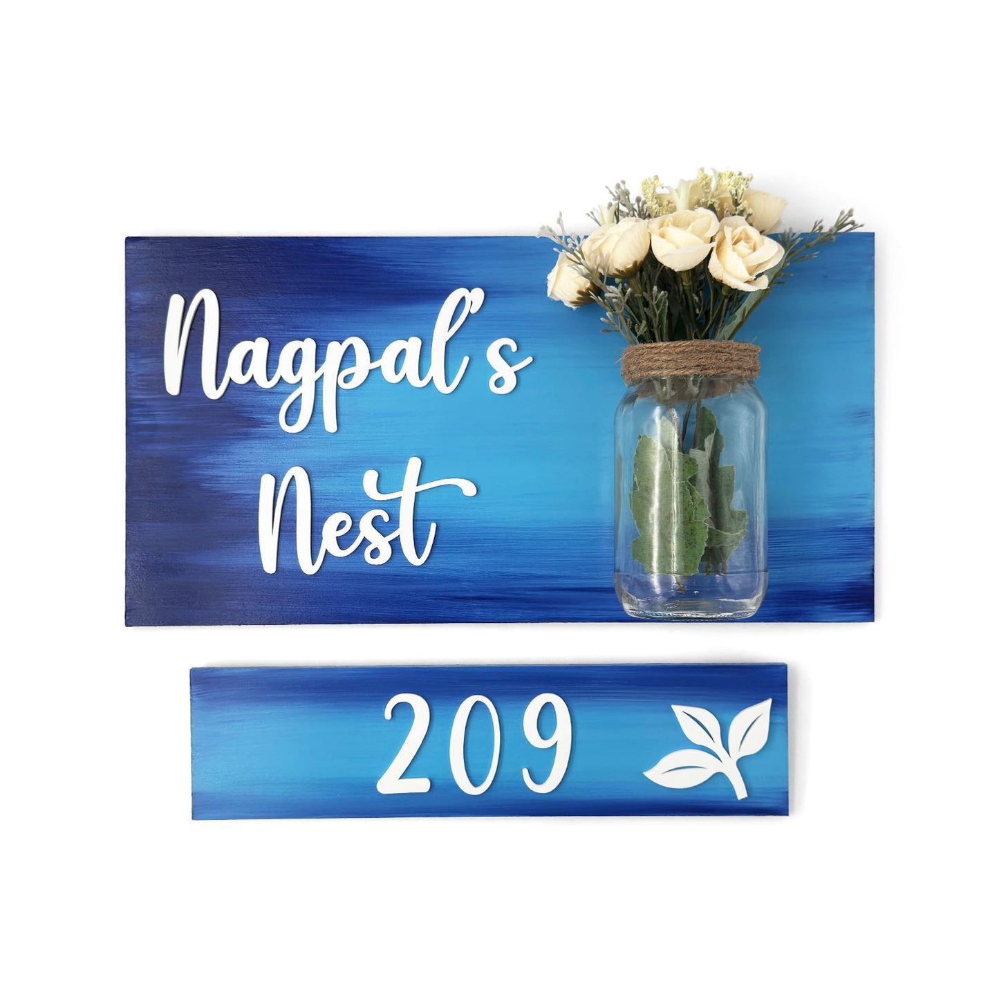 Hand-Painted Wooden Name Plate With Jar For Home - Jar Board & One Plank