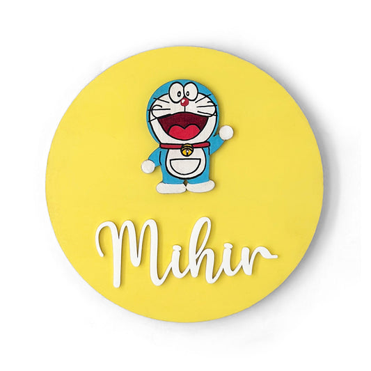 Doraemon Themed Hand-Painted Wooden Name Plate For Kids