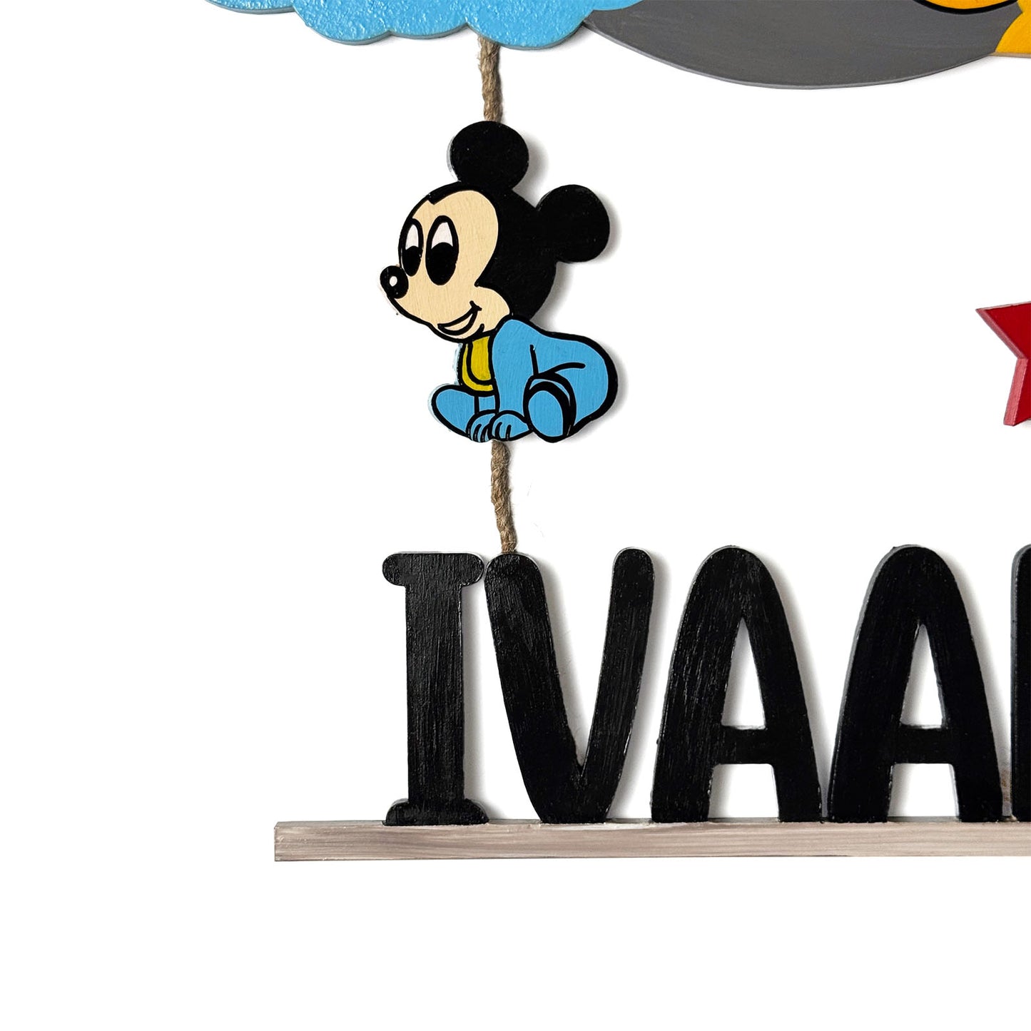 Mickey Mouse Themed Hand-Painted Wooden Kids Name Plate