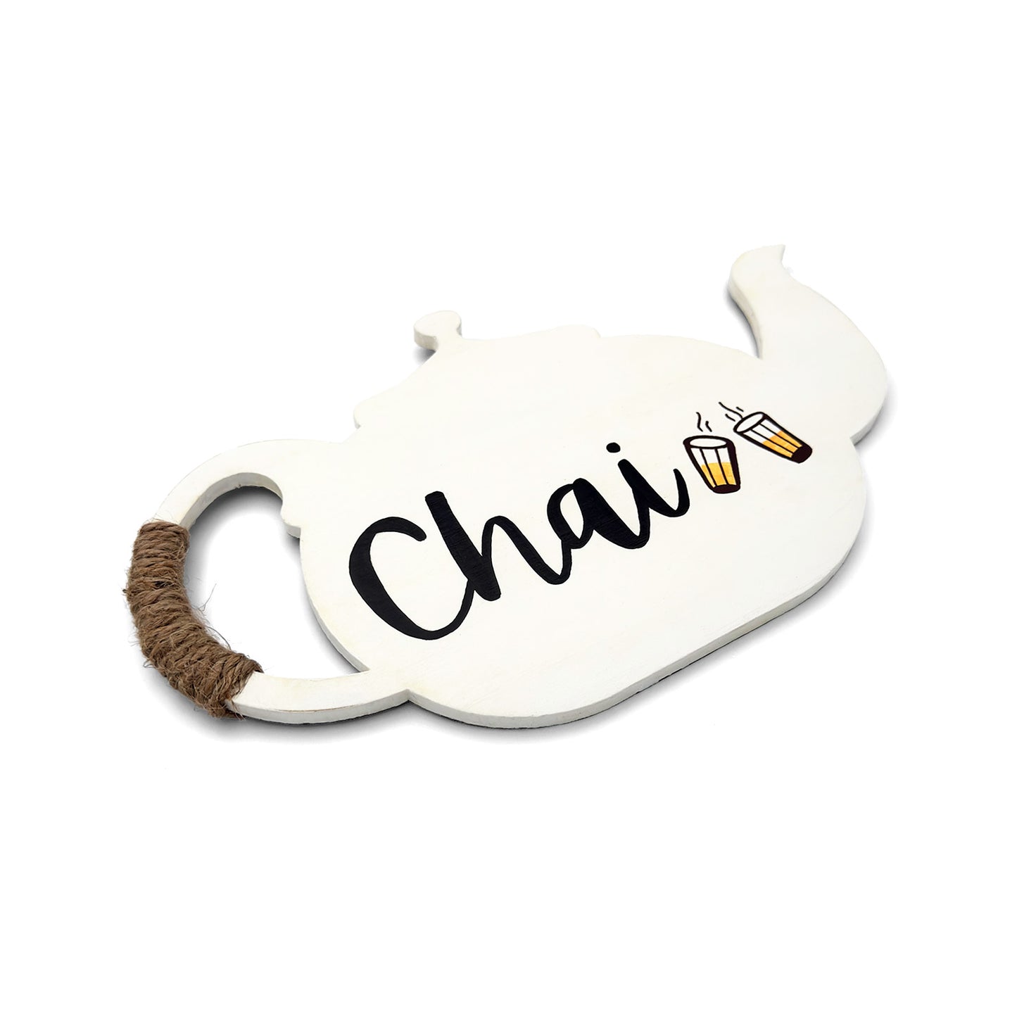 Chai Hand-Painted Wooden Kettle Kitchen Wall Hanging - White