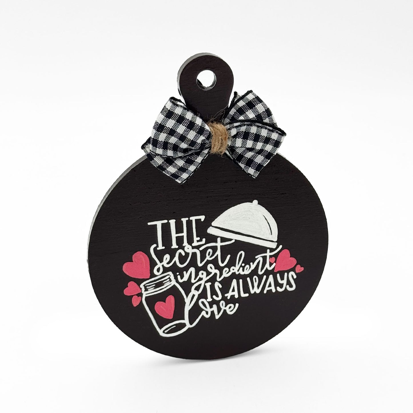 The Secret Ingredient Is Always Love Hand-Painted Wooden Round Chopping Board Kitchen Wall Hanging - Dark Brown