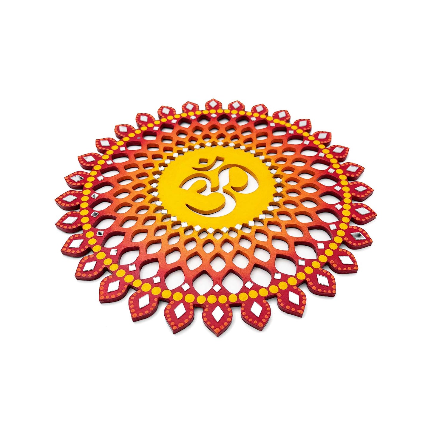 Sahasrara Chakra Om Hand-Painted Wooden Wall Hanging - Red