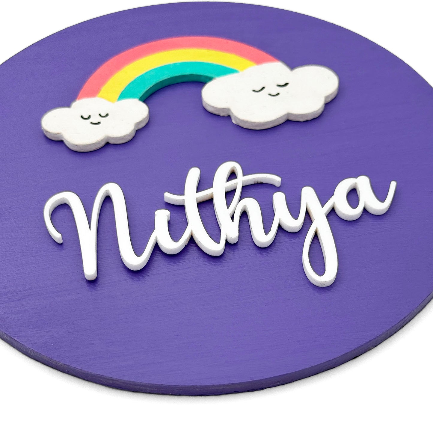 Rainbow Themed Hand-Painted Wooden Mini Kids Name Plate