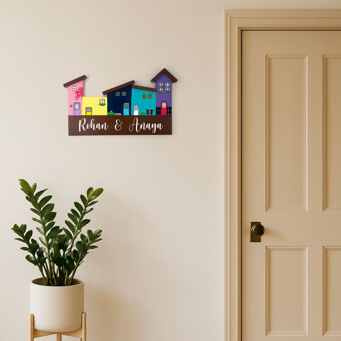 Hut-Shaped Hand-Painted Wooden Name Plate For Home - Hut Board Design 3