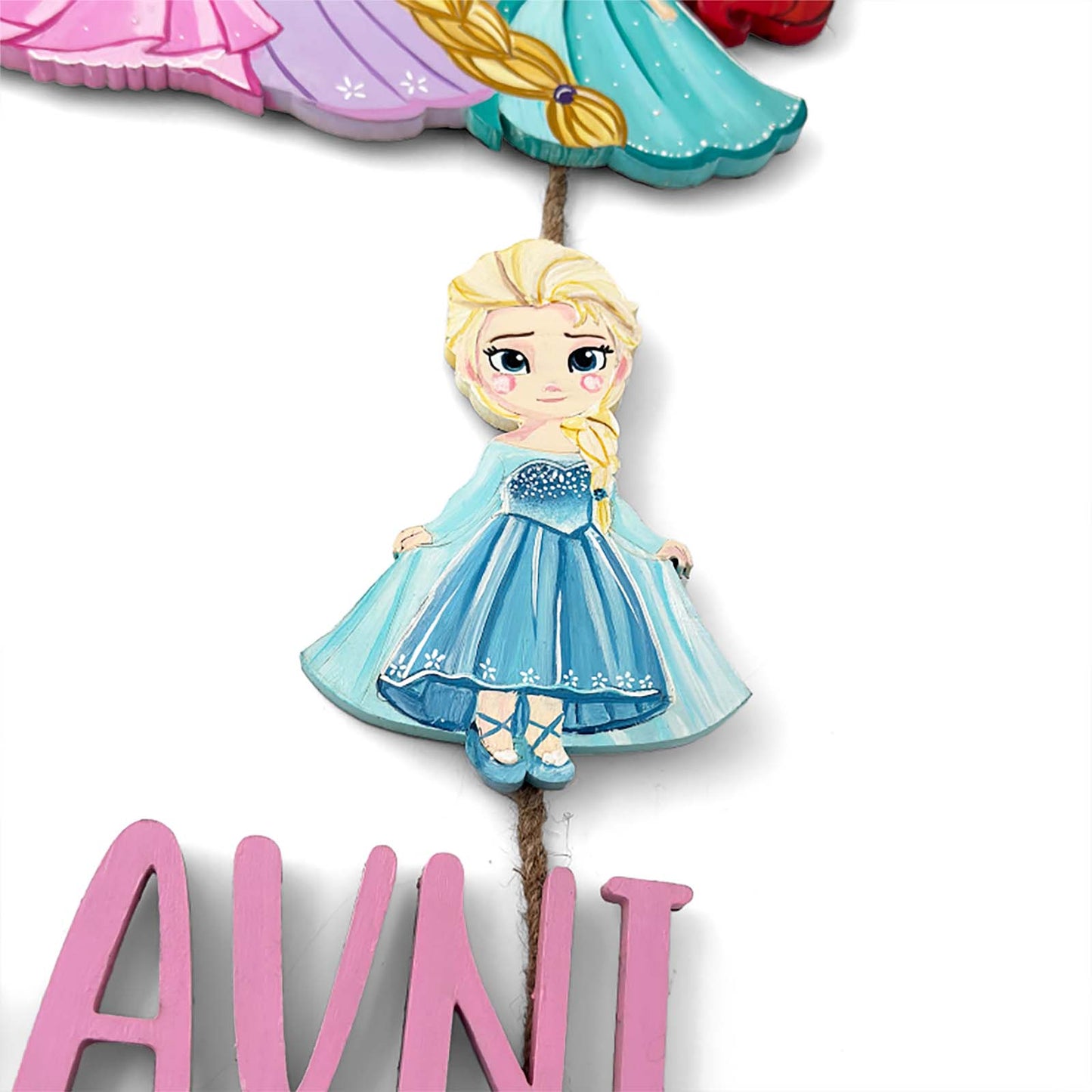 Disney Princess Themed Hand-Painted Wooden Kids Name Plate - Design 1