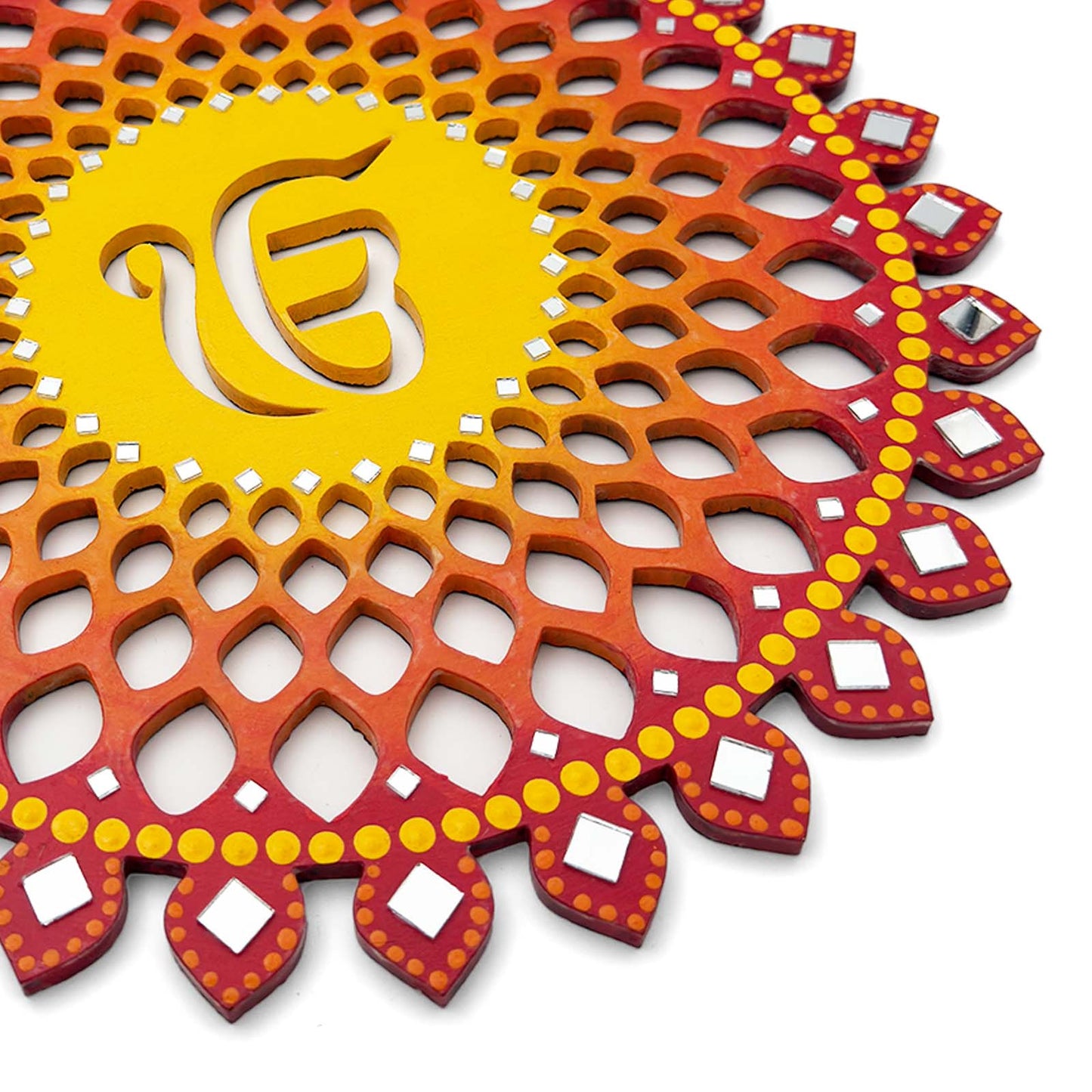 Sahasrara Chakra Ik Onkar Hand-Painted Wooden Wall Hanging - Red