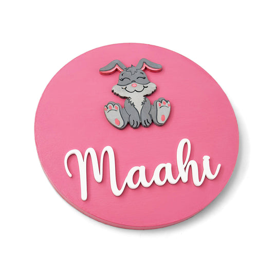 Rabbit Themed Hand-Painted Wooden Name Plate For Kids