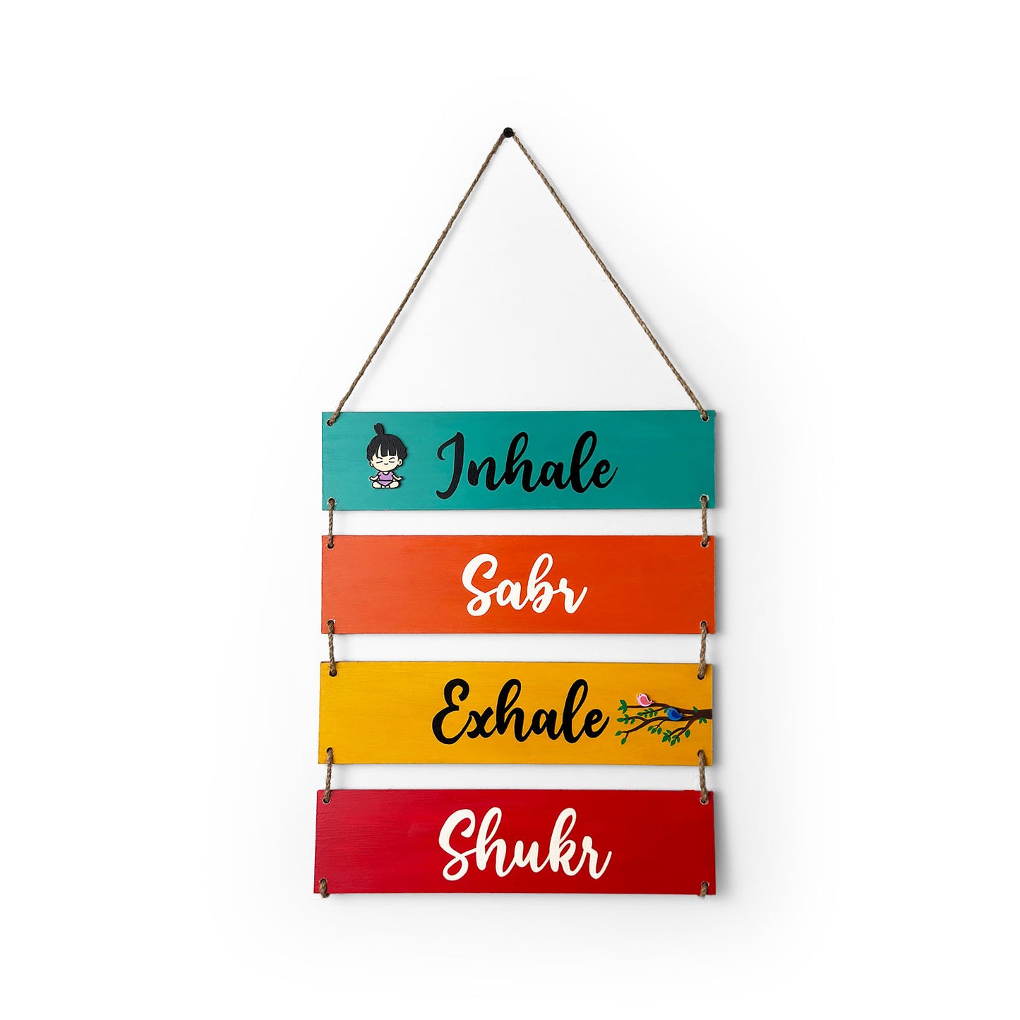 Inhale Sabr Exhale Shukr Hand-Painted Wooden Plank Wall Hanging
