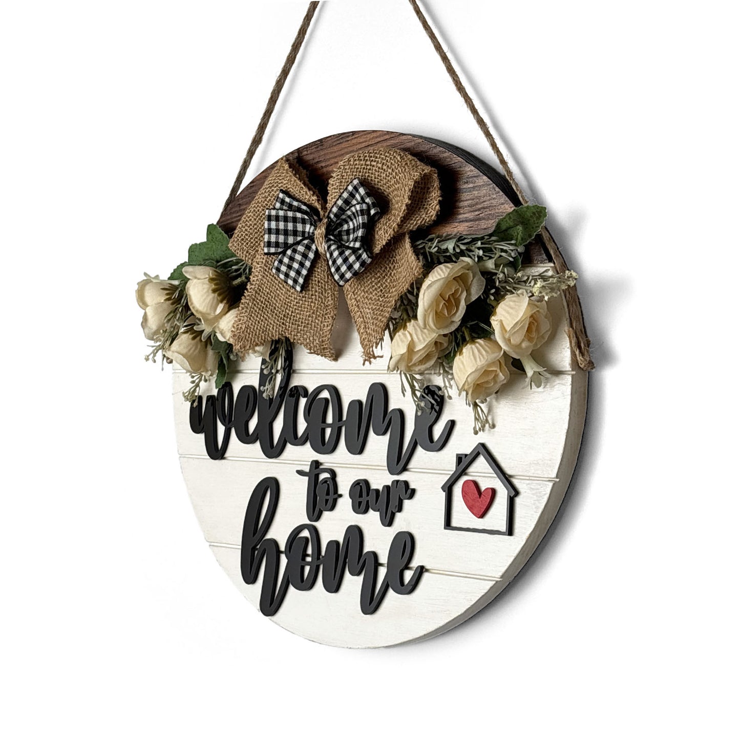 Welcome To Our Home Hand-Painted Wooden Door Hanger - White
