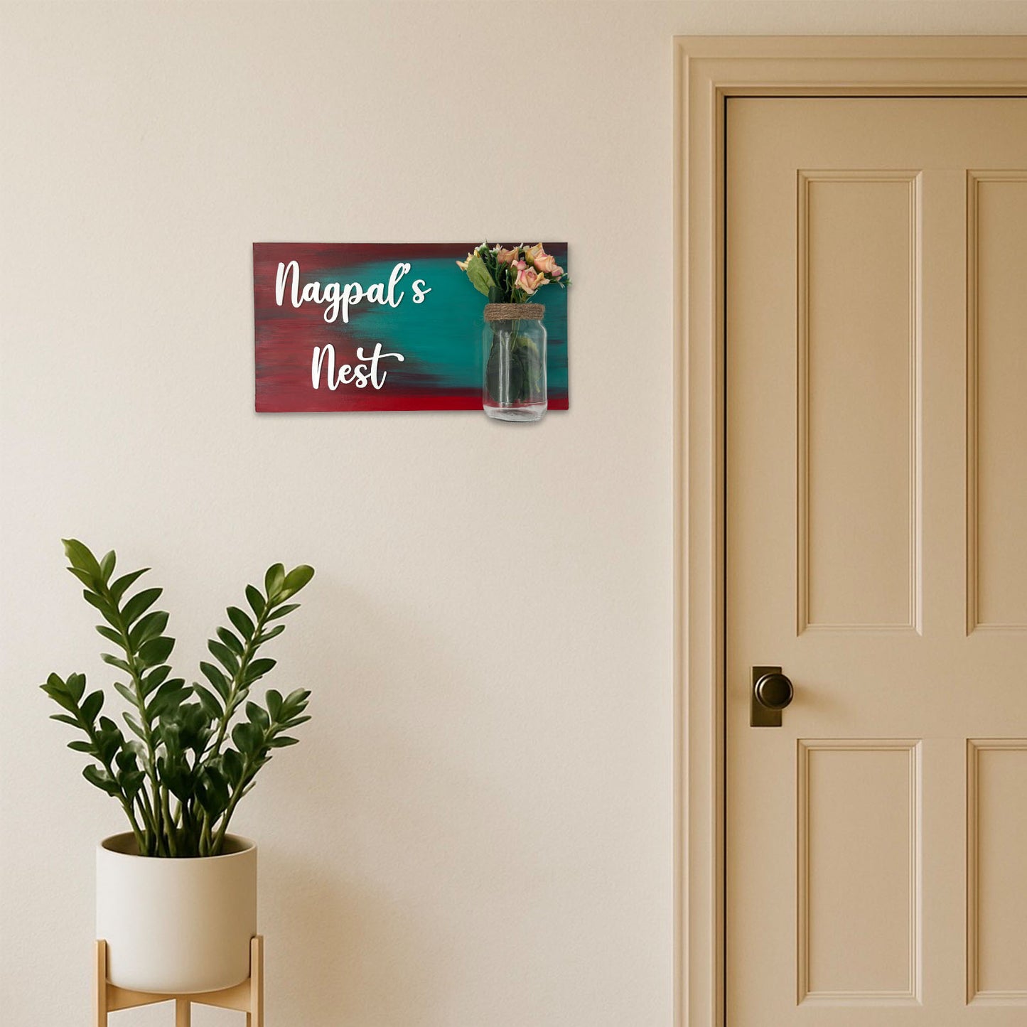 Hand-Painted Wooden Name Plate With Jar For Home - Only Jar Board