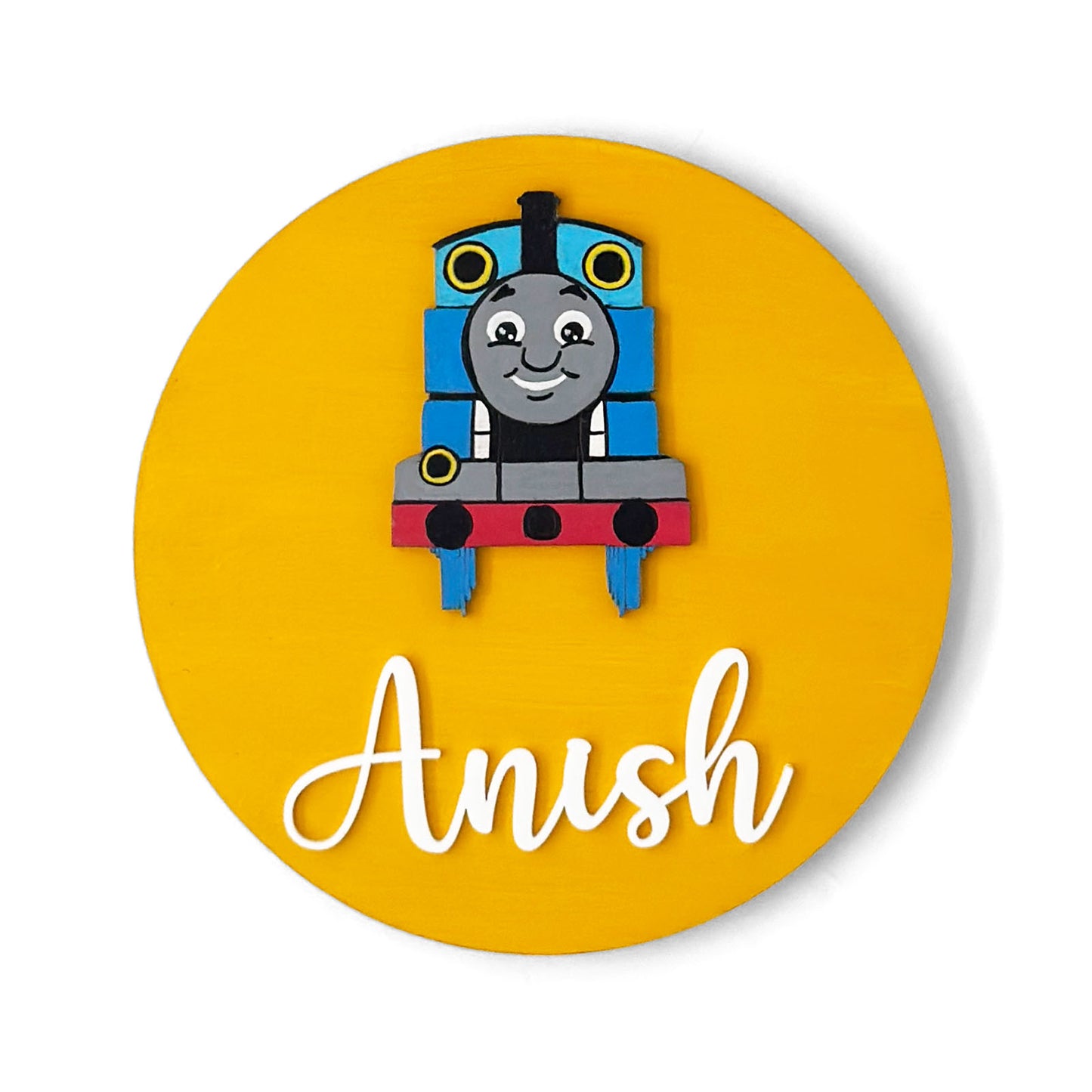 Thomas Train Themed Hand-Painted Wooden Name Plate For Kids