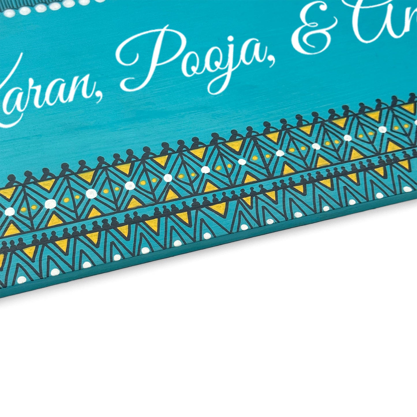 Geometric Artwork Hand-Painted Wooden Madhubani Name Plate For Home