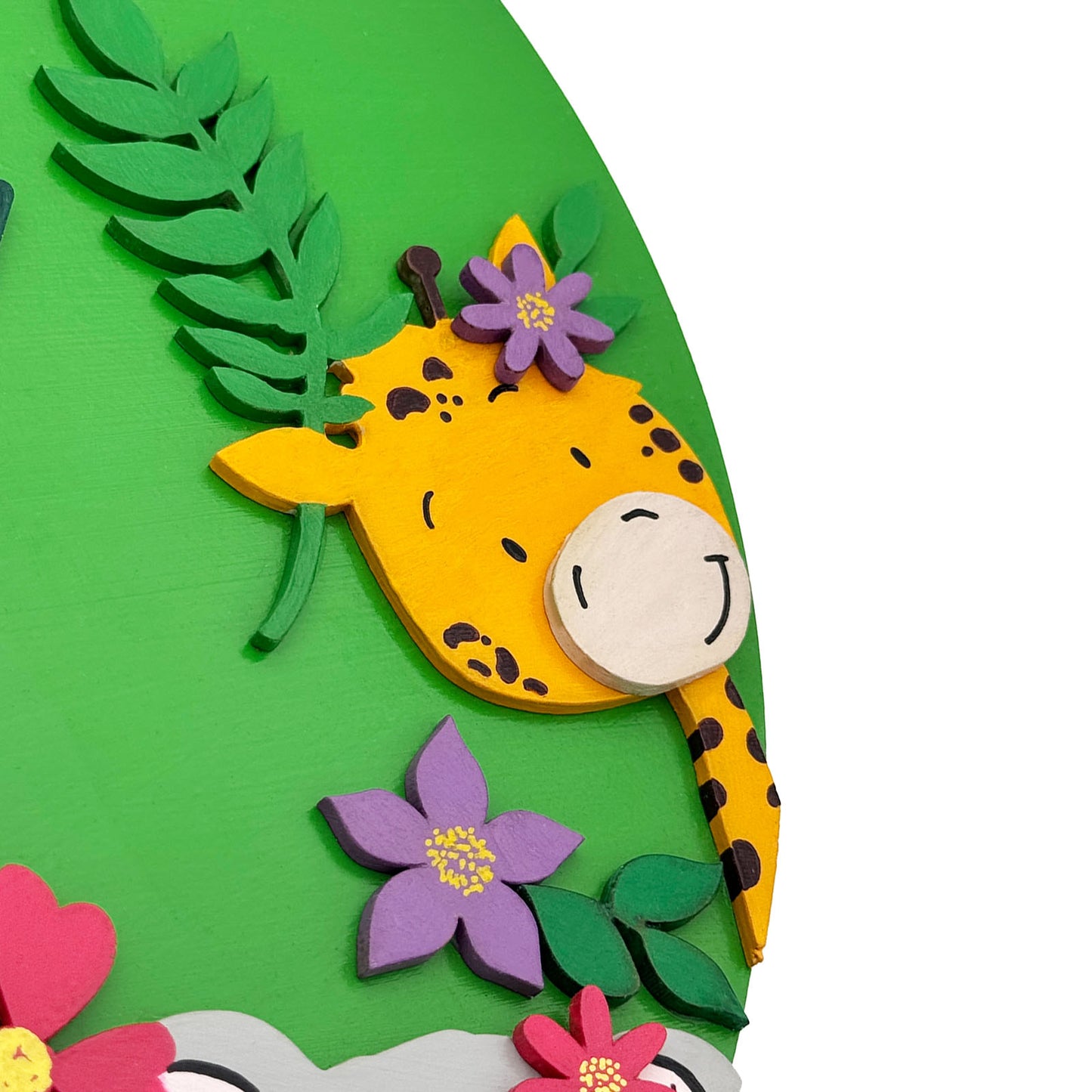 Animal Themed Hand-Painted Wooden Round Kids Name Plate - Design 2