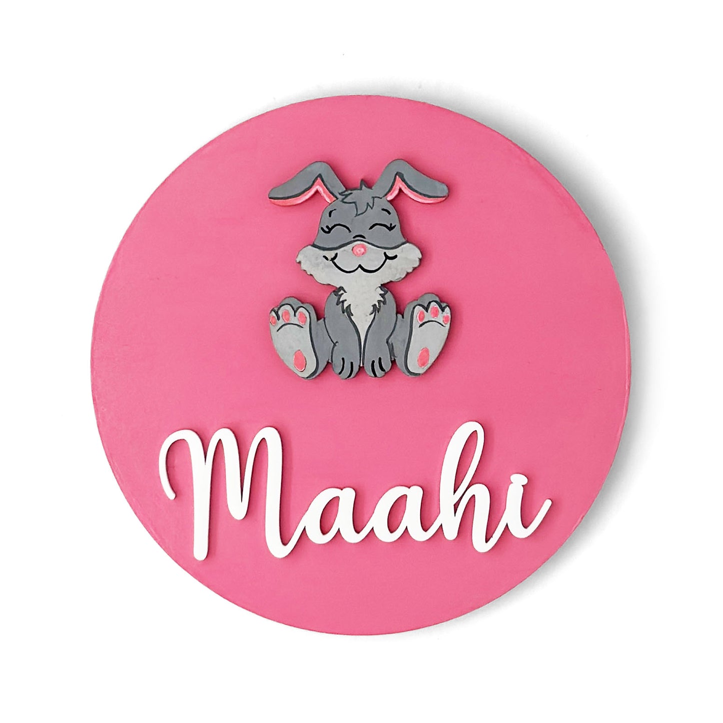 Rabbit Themed Hand-Painted Wooden Name Plate For Kids