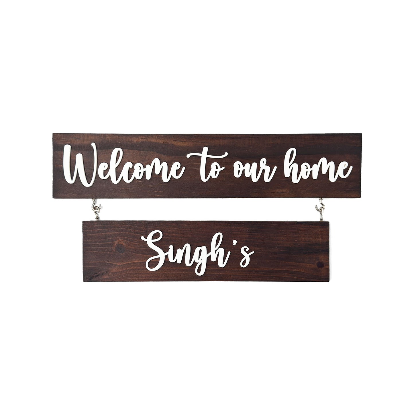 Two Plank Hand-Painted Wooden Name Plate For Home - Wooden Finish