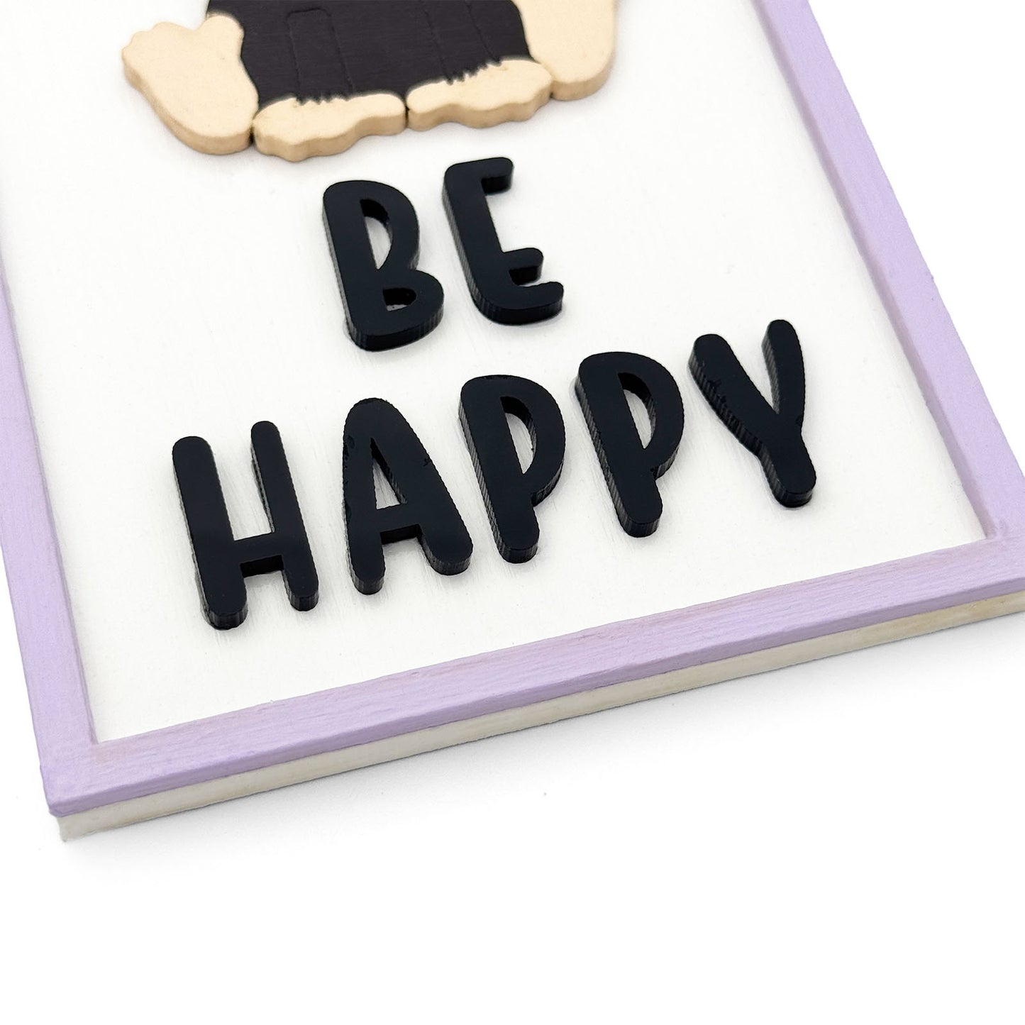 Be Happy Hand-Painted Wooden Kids Wall Frame - Light Purple