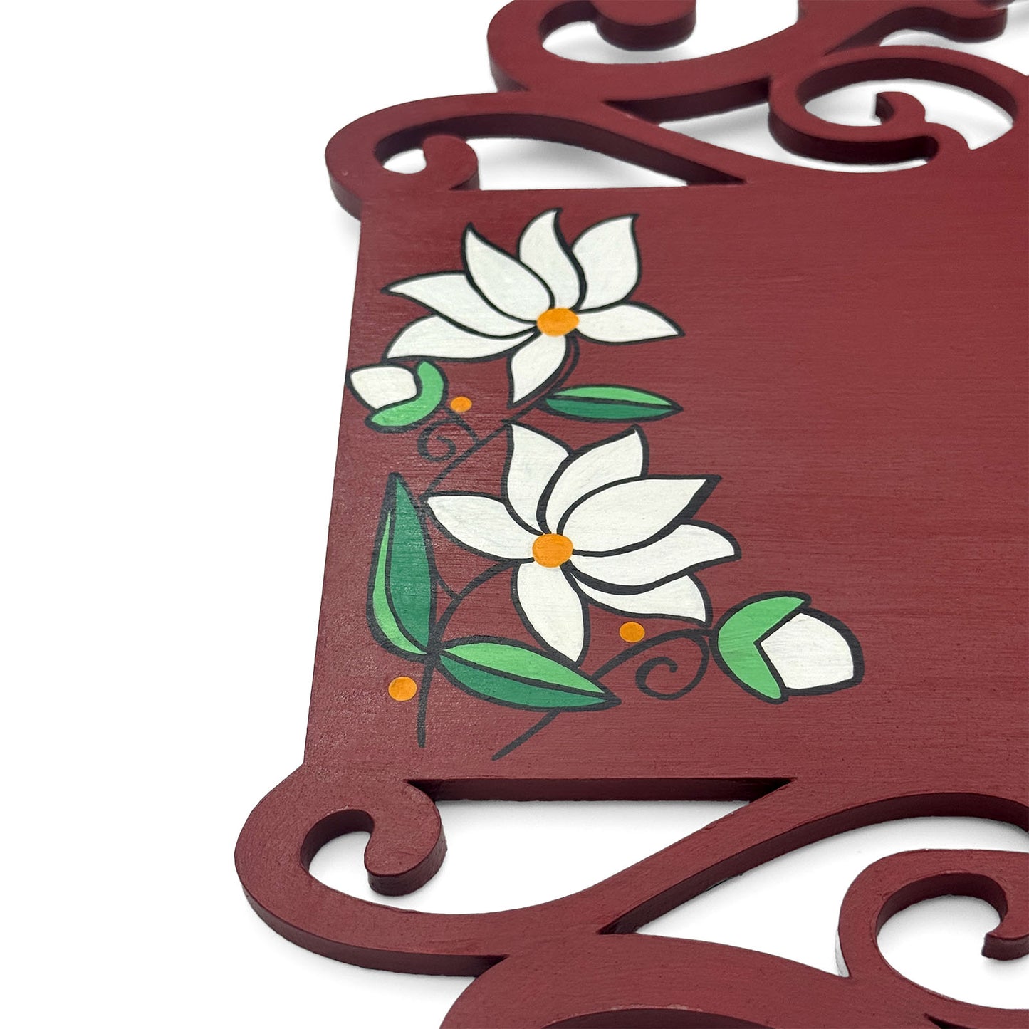 Lotus Artwork Hand-Painted Wooden Madhubani Name Plate For Home