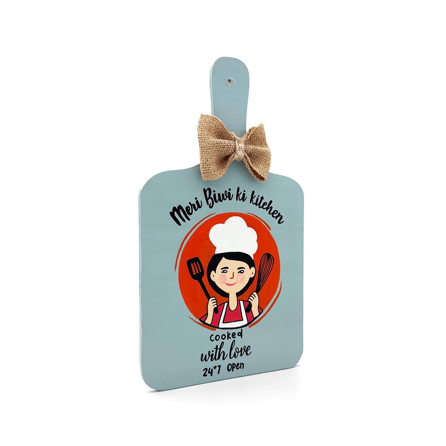 Meri Biwi Ki Kitchen Hand-Painted Wooden Chopping Board Kitchen Wall Hanging - Grey