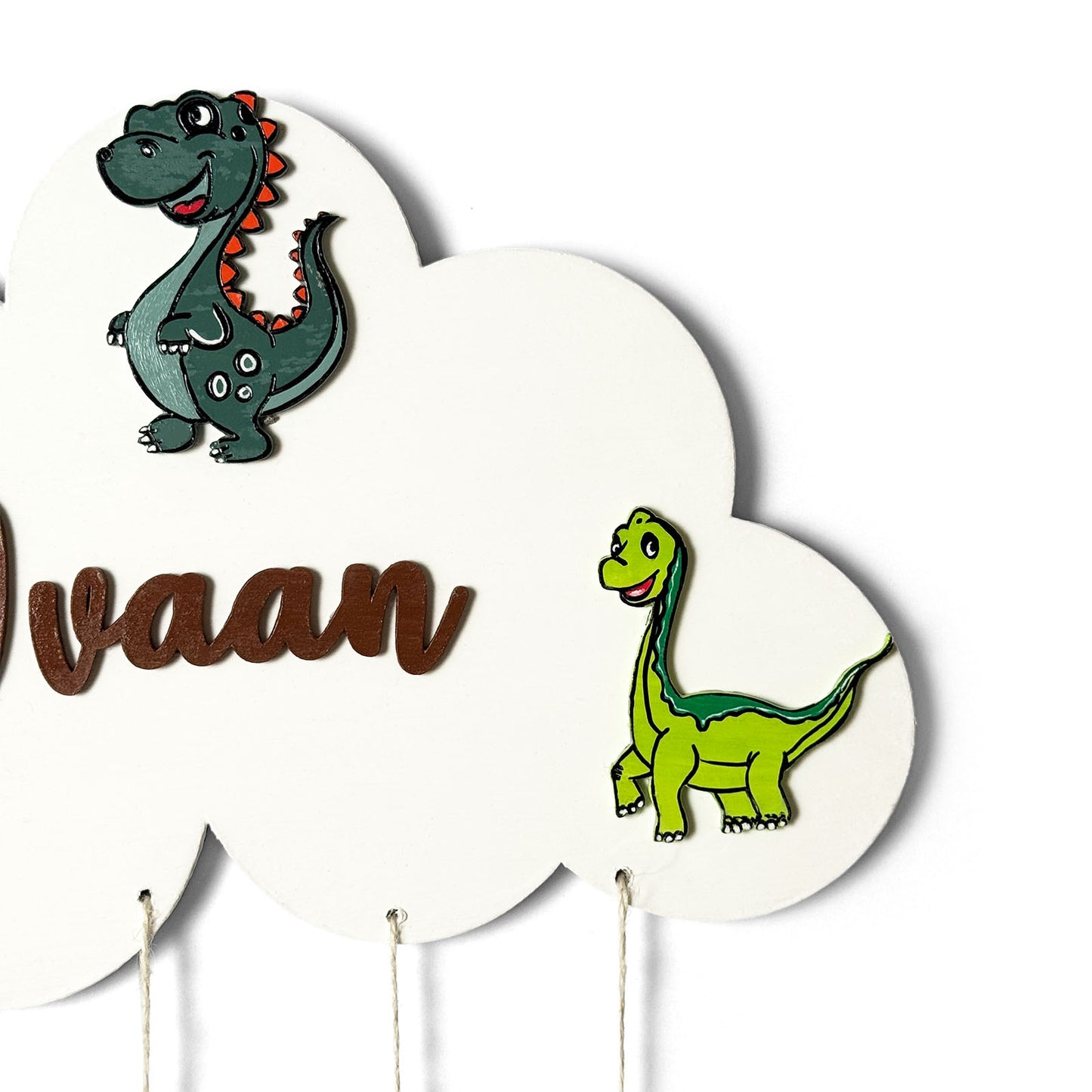 Cloud & Dinosaur Themed Hand-Painted Wooden Kids Name Plate