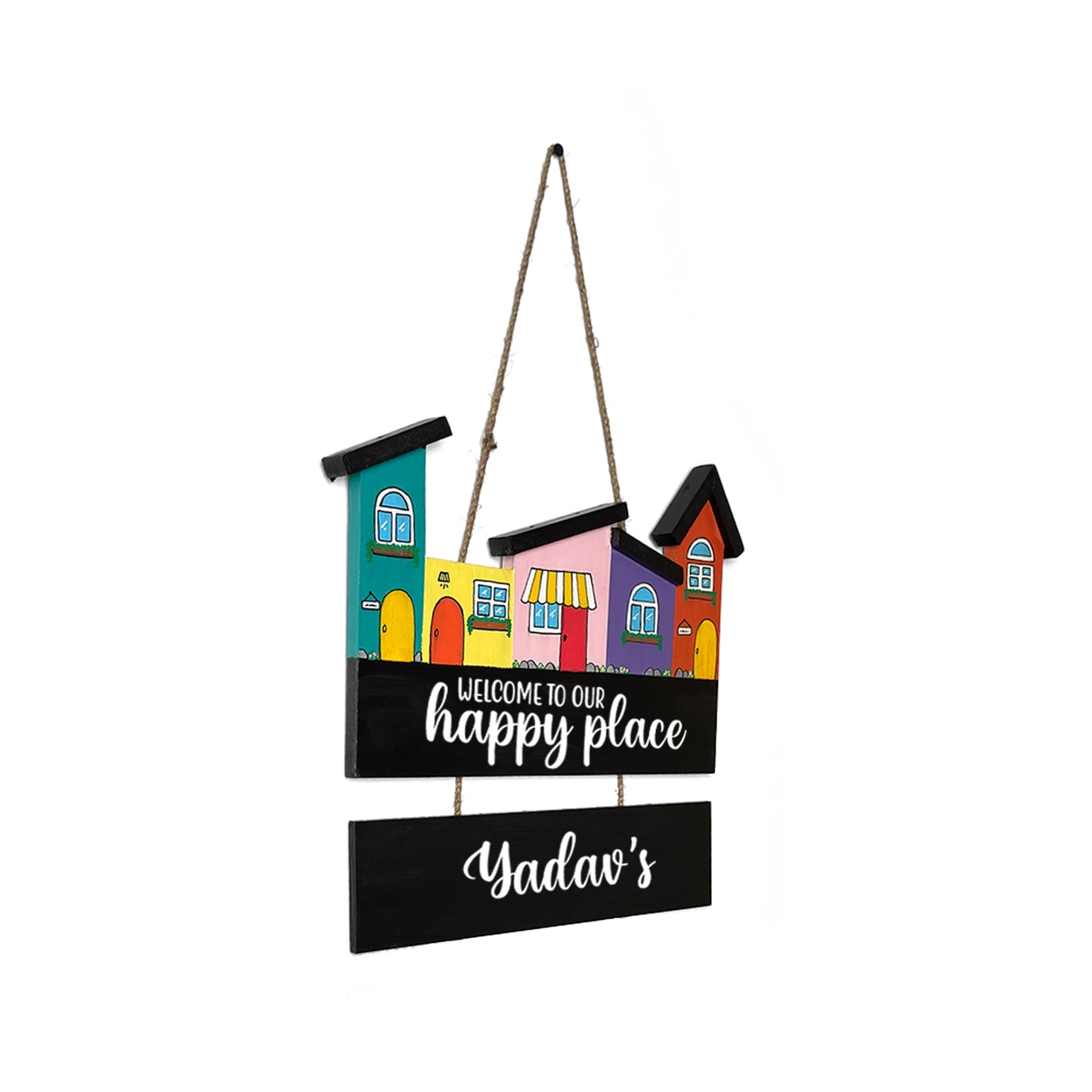 Hut-Shaped Hand-Painted Wooden Name Plate For Home - Hut Board & One Plank Design 1