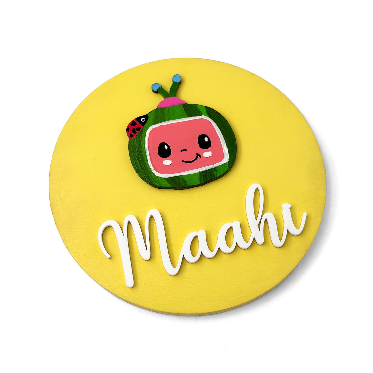 Cocomelon Themed Hand-Painted Wooden Name Plate For Kids