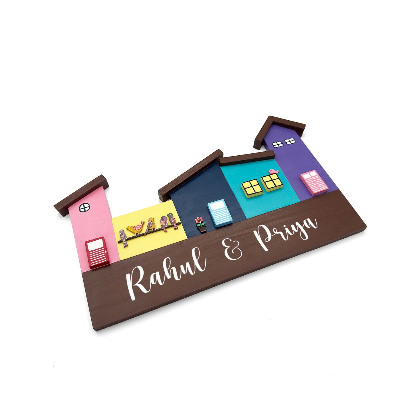 Hut-Shaped Hand-Painted Wooden Name Plate For Home - Hut Board Design 6