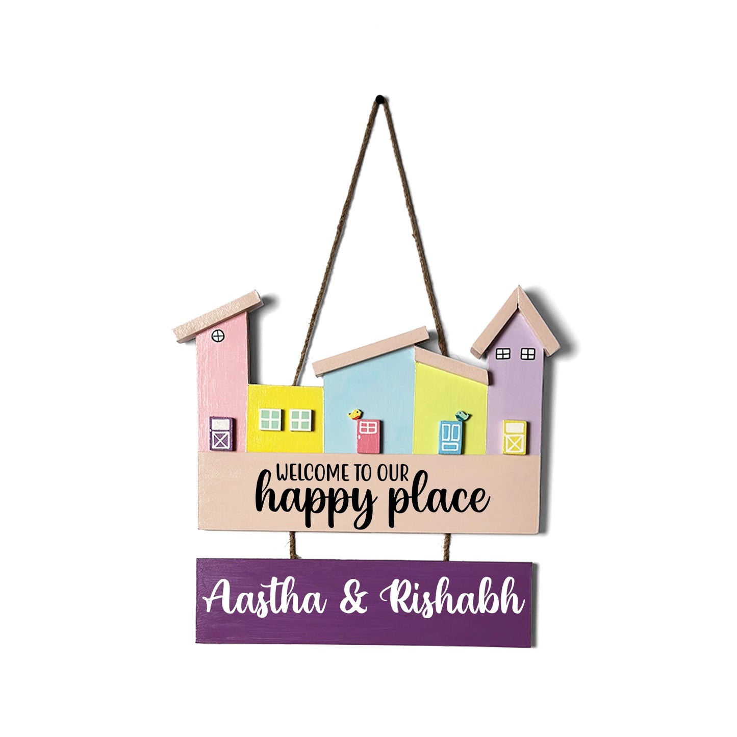 Hut-Shaped Hand-Painted Wooden Name Plate For Home - Hut Board & One Plank Design 2