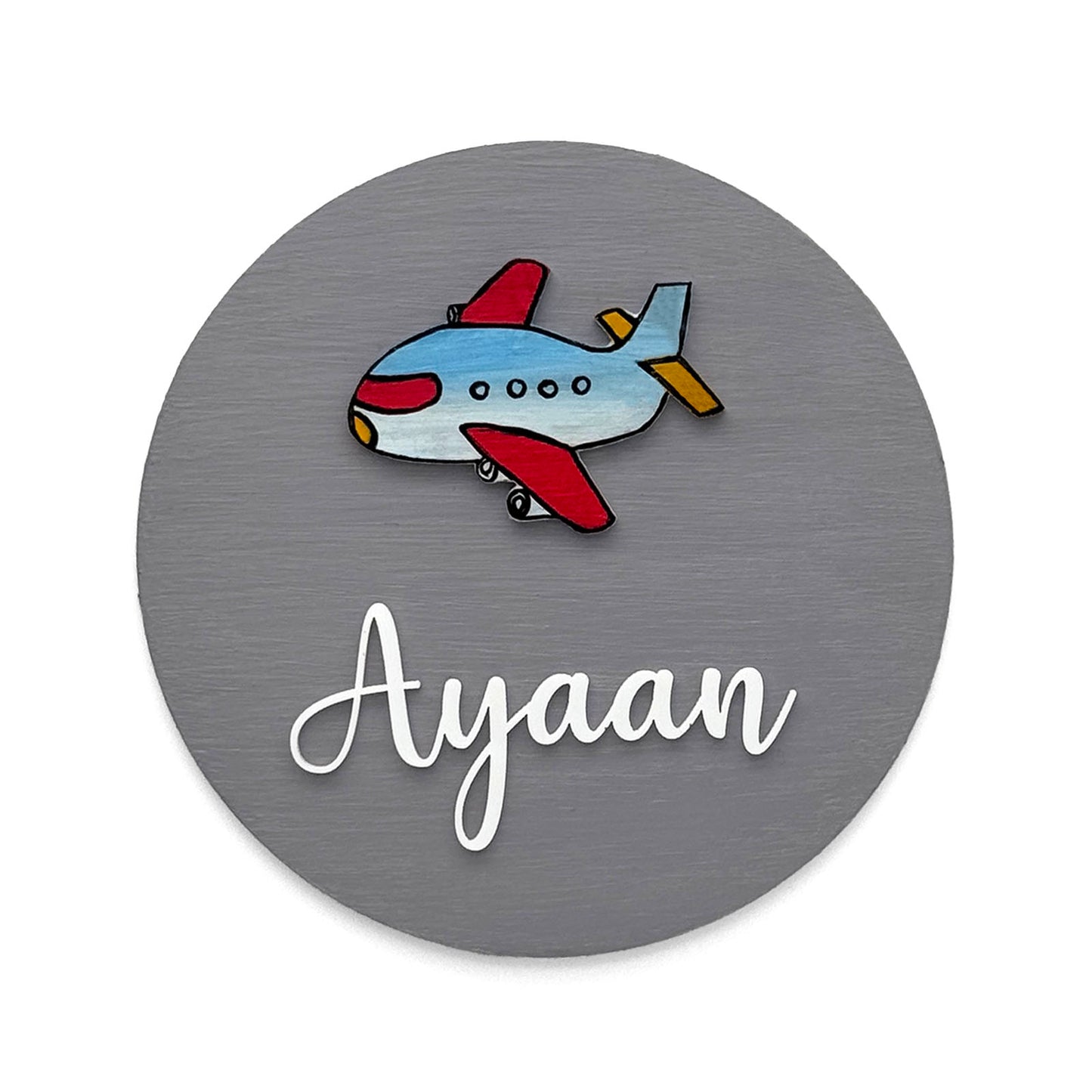 Aeroplane Themed Hand-Painted Wooden Mini Kids Name Plate