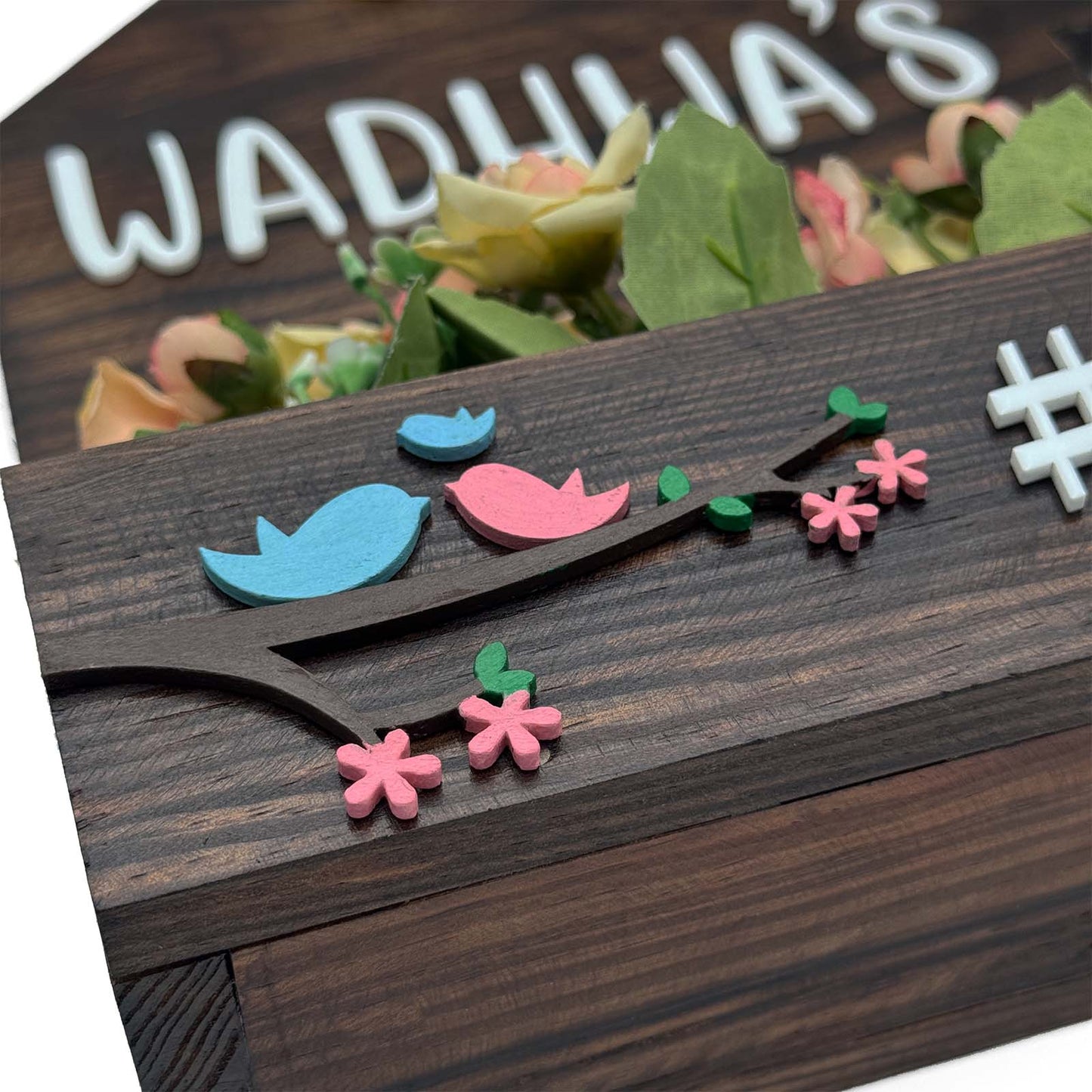 Hut-Shaped Hand-Painted Wooden Planter Name Plate For Home - Wooden Finish