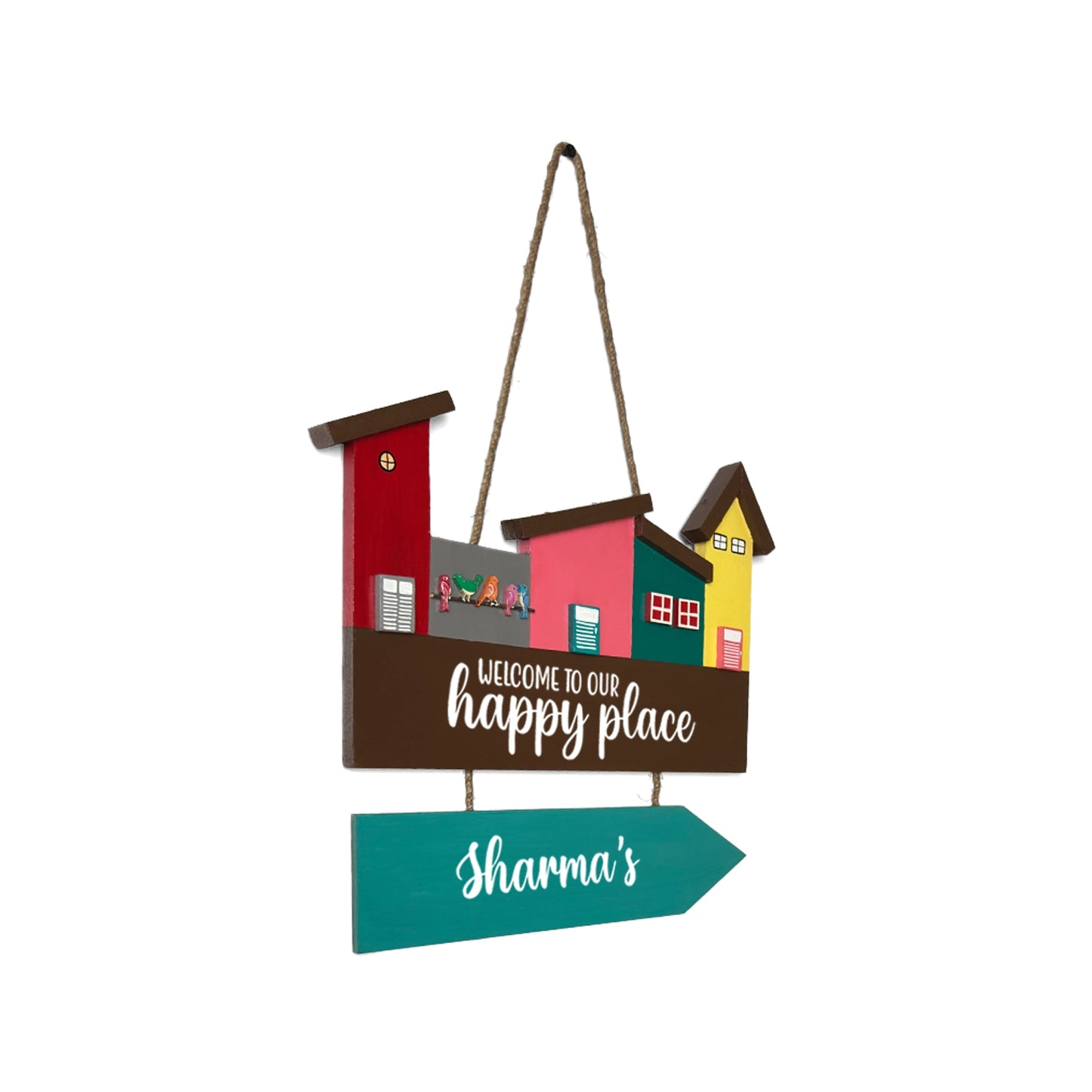 Hut-Shaped Hand-Painted Wooden Name Plate For Home - Hut Board & One Plank Design 4