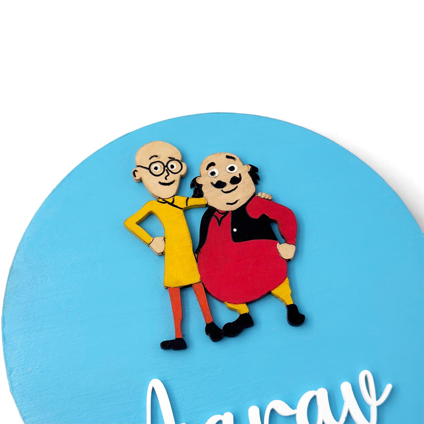 Motu Patlu Themed Hand-Painted Wooden Name Plate For Kids