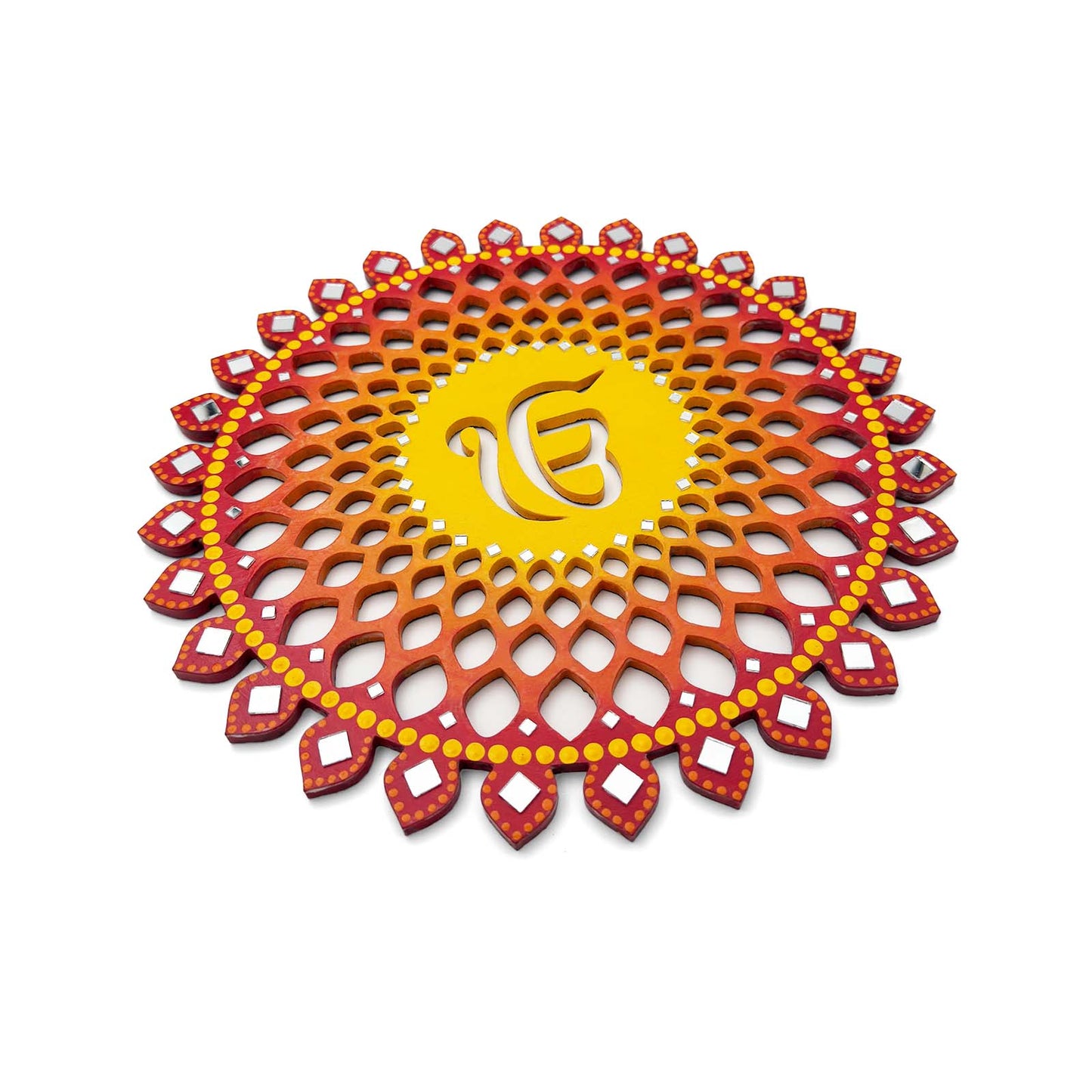 Sahasrara Chakra Ik Onkar Hand-Painted Wooden Wall Hanging - Red