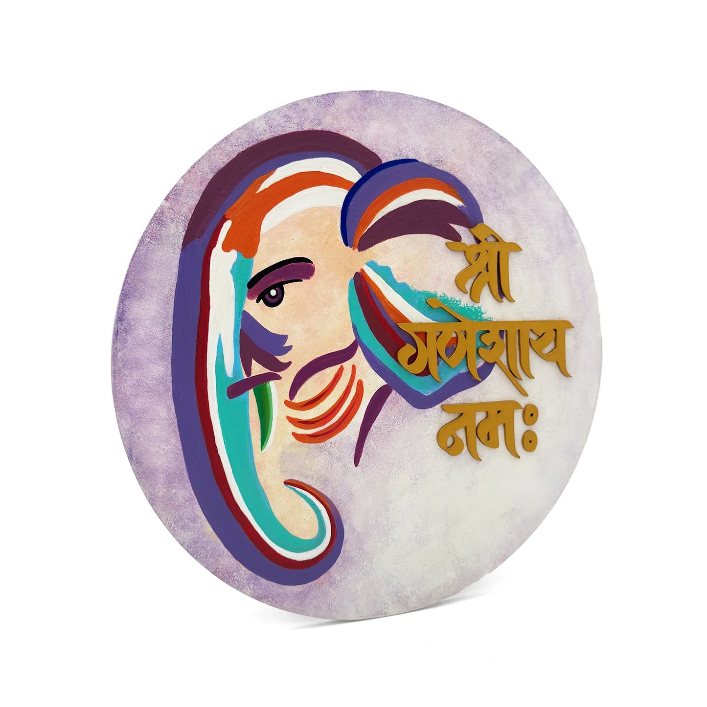 Shree Ganeshaya Namah Hand-Painted Wooden Round Wall Hanging - Pastel